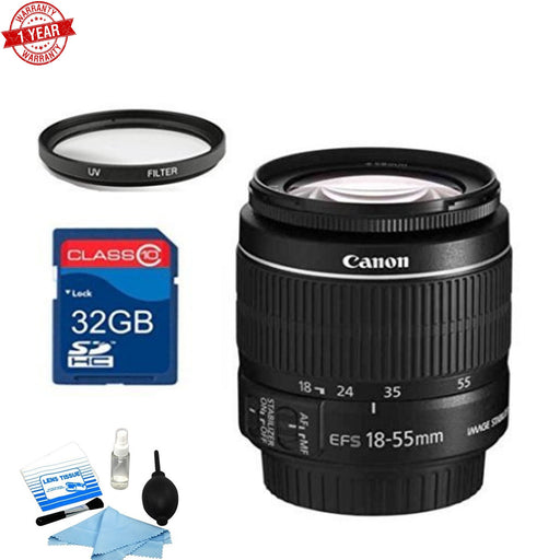 Canon EF-S 18-55mm f/3.5-5.6 Is II Standard Zoom Lens Accessory Bundle + 32GB SD Card + UV Filter + Cleaning Kit