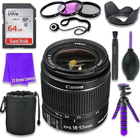 Canon EF-S 18-55mm f/3.5-5.6 Is II Lens (White Box) &amp; 64GB Class 10 Memory Card + Complete Accessory