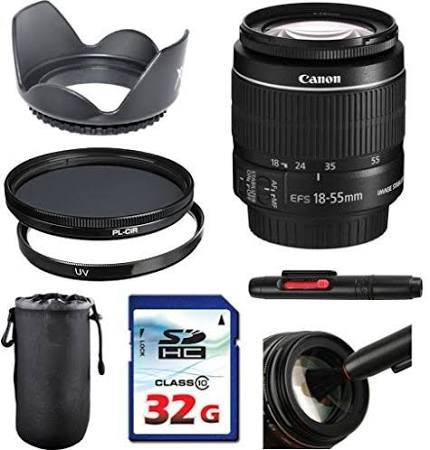 Canon EF-S 18-55mm f/3.5-5.6 Is II Lens Bundle + UV Filter + Polarizer Filter + 2 in 1 Lens Cleaning Pen + High Speed 32GB Memory Card + Tulip Hoo