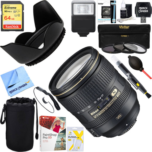 Nikon AF-S NIKKOR 24-120mm f/4G ED VR Lens for Nikon FX-format D-SLRs with 64GB Ultimate Filter &amp; Flash Photography Bundle