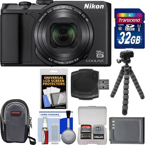 Nikon Coolpix A900 4K Wi-Fi Digital Camera (Black) with 32GB Card + Case + Battery + Flex Tripod + Kit