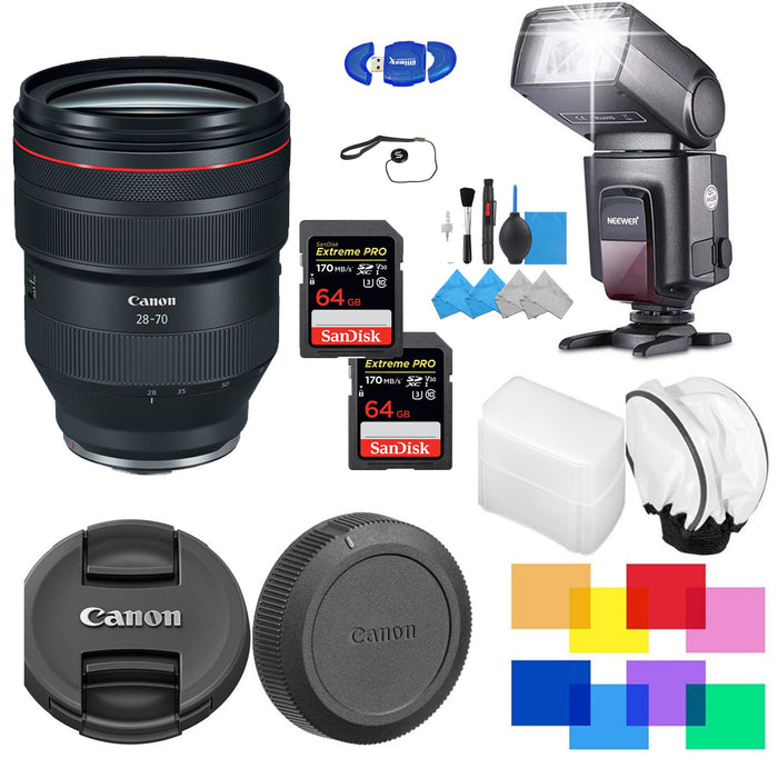 Canon RF 28-70mm f/2L USM Lens with 2X 64 GB Professional Bundle Flash Bundle