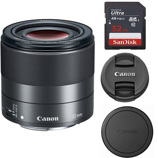 Canon EF-M 32mm f/1.4 STM Lens (2439C002) with Sandisk 32GB SD Memory Card