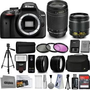 Nikon D3400/D3500 DSLR Camera with AF-P DX 18-55mm VR and 70-300mm Lenses 32GB Accessory Bundle Kit