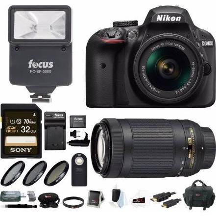 Nikon D3400/D3500 DSLR Camera with 18-55mm and 70-300mm Lenses (Black) and Nikon Gadget Bag +32GB MC Bundle