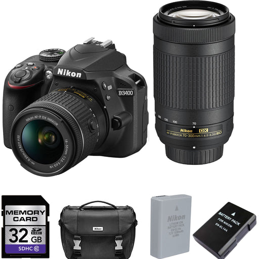 Nikon D3400/D3500 DSLR Camera with 18-55mm and 70-300mm Lenses (Black) Starter Kit