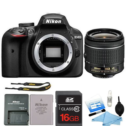 Nikon D3400/D3500 DSLR Camera with 18-55mm Lens (Black) | 16GB MC and Cleaning Kit Bundle