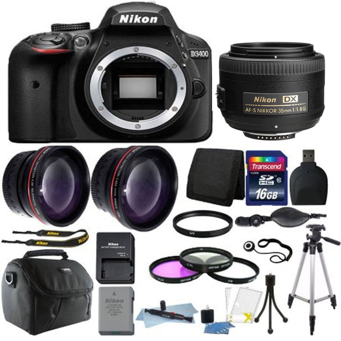 Nikon D3400/D3500 DSLR Camera with Nikon AF-S DX NIKKOR 35mm f/1.8G Lens & Additional Accessories