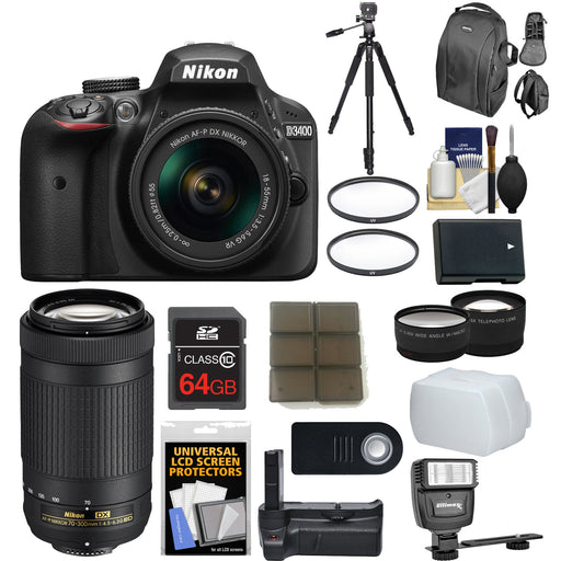 Nikon D3400/D3500 DSLR Camera with 18-55mm Lens VR &amp; 70-300mm DX AF-P Lenses with 64GB Card|Case|Battery|Grip|Tripod|Filters|Kit