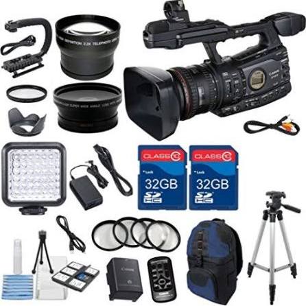 Canon XF305 HD Professional Camcorder with 2pc 32GB High Speed Memory Cards + Wideangle Lens + Telephoto Lens + LED Light + 4pc Macro Close Up