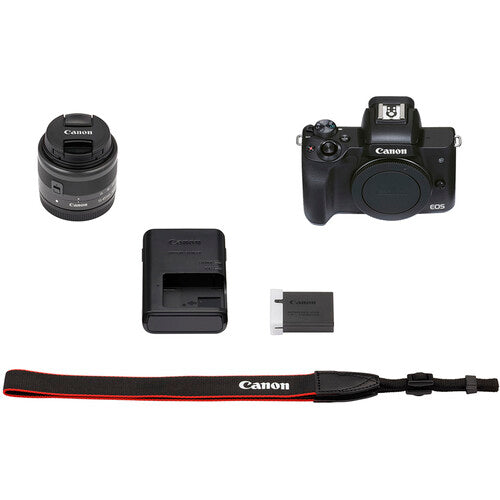 Canon EOS M50 Mark II Mirrorless Digital Camera with 15-45mm Lens (Black) Sandisk 64GB Memory Card Mega Bundle