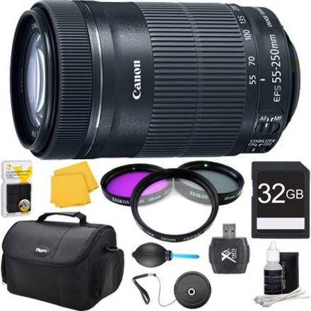 Canon EF-S 55-250mm f/4-5.6 IS STM Includes: 32GB Memory Card, 58mm Filter Kit, Card Reader, Professional Blower, Memory Card Wallet