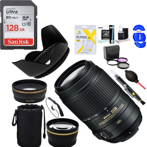 Nikon AF-S DX NIKKOR 55-300mm f/4.5-5.6G ED VR Lens with Sandisk 128GB Accessory Package