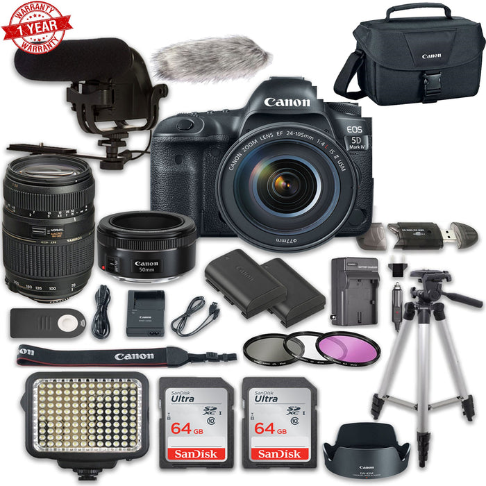 Canon Eos 5D Mark IV Digital SLR Camera Bundle with EF 24-105mm f/4L Is II USM Lens + Canon EF 50mm f/1.8 STM Lens + Tamron Zoom AF 70-300mm f/4-5.6