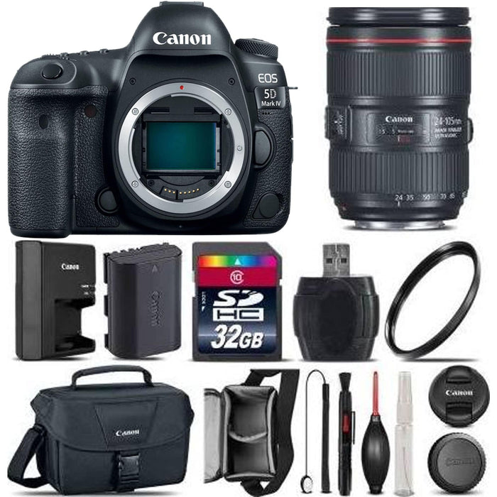 Canon EOS 5D Mark IV Full Frame 30.4MP Camera + 24-105mm f/4L IS II - 32GB Kit, Black