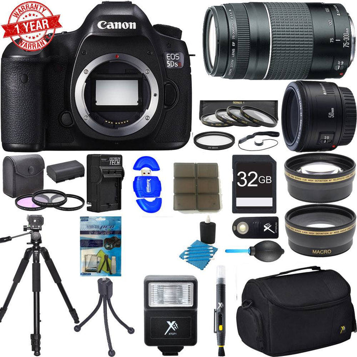 Canon EOS 5DS R 50.6MP Digital SLR Camera w/ 50mm 75-300mm Lens Super Bundle