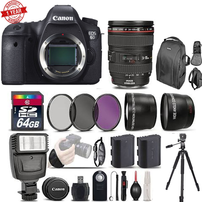 Canon EOS 6D DSLR Camera with 24-105mm f/4L Lens - Ultimate Saving Bundle Kit