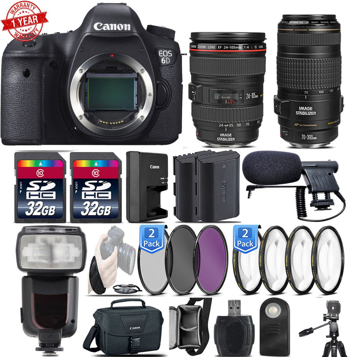 Canon 6D DSLR Full Frame 20.2MP Camera + 24-105mm 4L IS USM + 70-300mm IS USM Mega Bundle