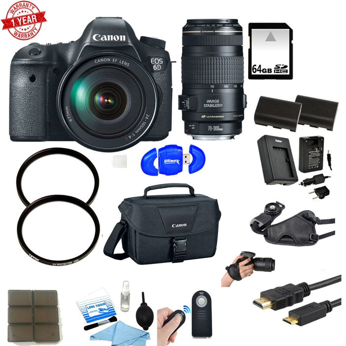 Canon Eos 6D Dslr Camera Bundle with Canon EF 24-105mm f/4L Is USM Lens + 32GB Memory SD Card + Grip Strap