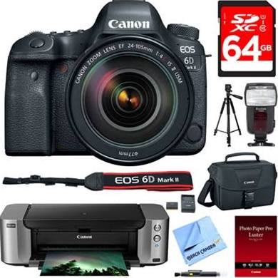 Canon EOS 6D Mark II DSLR Camera with 24-105mm f/4L II Lens with Canon PIXMA PRO-100 Mega Bundle