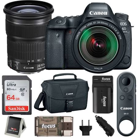 Canon EOS 6D Mark II DSLR Camera with 24-105mm STM Lens | Canon Case | Spare Battery | Wireless Remote Control BR-E1 Bundle