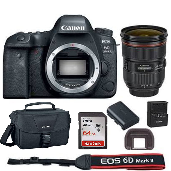 Canon Eos 6D Mark II 26.2MP Full-Frame DSLR Camera with 24-70mm f/2.8L II USM Lens | 64GB Bundle