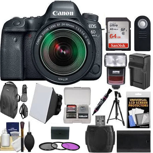 Canon EOS 6D Mark II Wi-Fi Digital SLR Camera &amp; EF 24-105mm IS STM Lens with 64GB Supreme Bundle