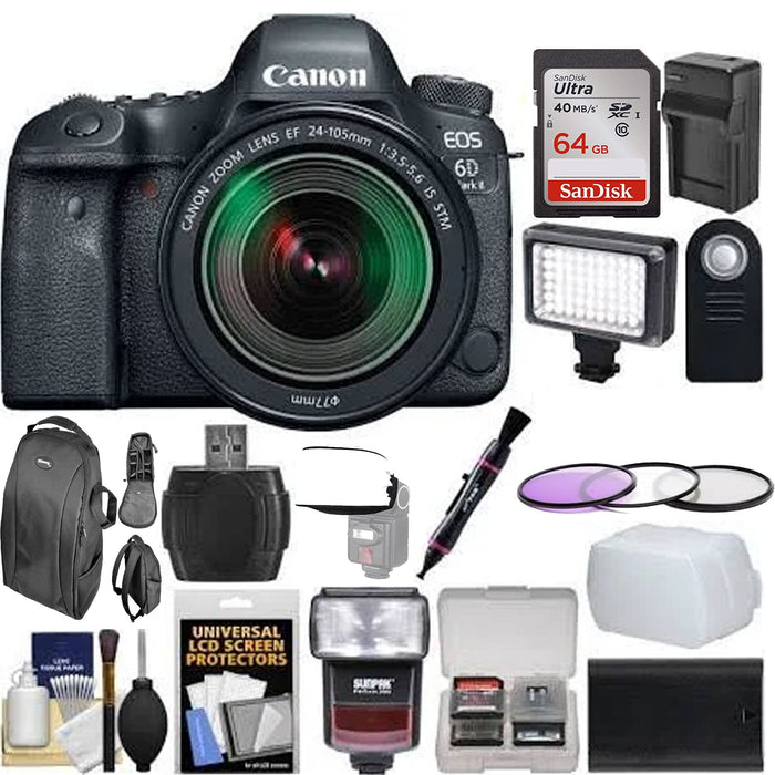 Canon Eos 6D Mark II Wi-Fi Digital SLR Camera & EF 24-105mm Is STM Lens w/ Essential Bundle