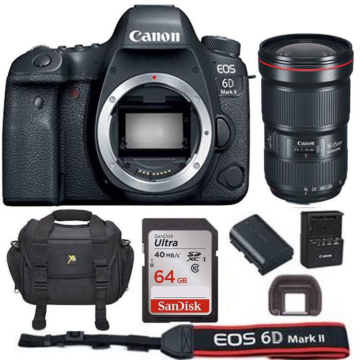 Canon Eos 6D Mark II 26.2MP Full-Frame DSLR Camera with EF 16-35mm f/2.8L III USM Lens &amp; Sandisk 64GB Starter Bundle