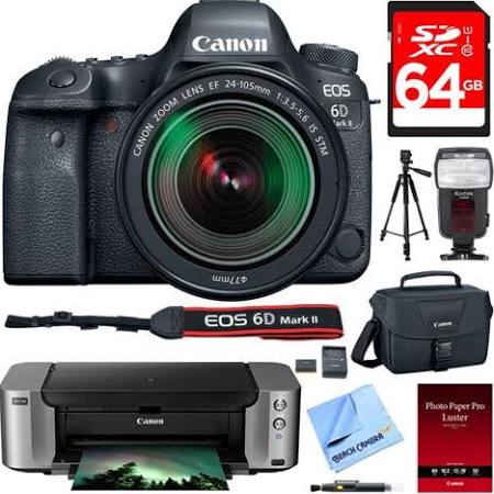 Canon EOS 6D Mark II DSLR Camera with 24-105mm f/3.5-5.6 Lens with Canon PIXMA PRO-100 Mega Bundle