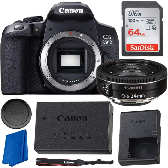 Canon EOS Rebel T8i/850D DSLR Camera with 24mm f/2.8 STM Lens &amp; Sandisk 64GB Memory Card Package