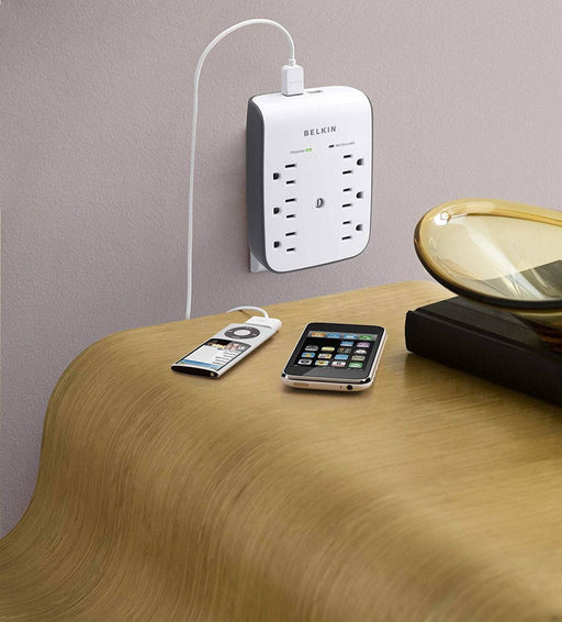 Belkin SurgePlus 6-Outlet Wall Mount Surge Protector with Dual USB Charging Ports (2.1 AMP / 10 Watt), BSV602tt