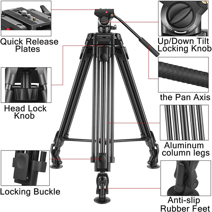 NJA 72&quot; Video Tripod, Professional Heavy Duty Aluminum &amp; Tripod Dolly Bundle