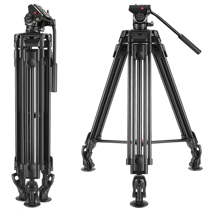 NJA 72&quot; Video Tripod, Professional Heavy Duty Aluminum, 360 Degree K3 Fluid Head with Carry Bag, DSLR Camcorder Camera, Max Loading 33LB