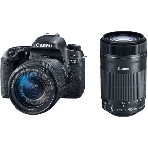 Canon EOS 77D DSLR Camera with 18-135mm USM and 55-250mm Lenses