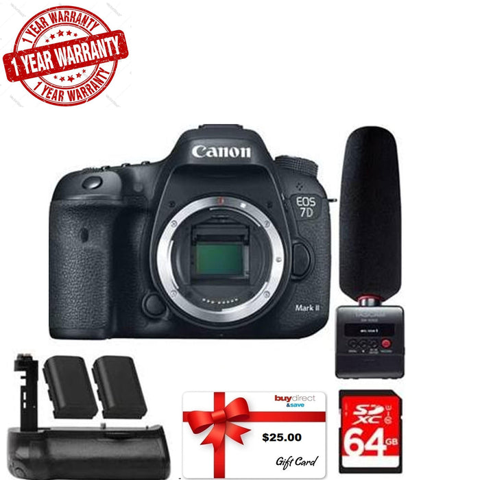 Canon EOS 7D Mark II Digital SLR Camera Bundle (Body only) Video Creator Battery Grip Accessory Bundle