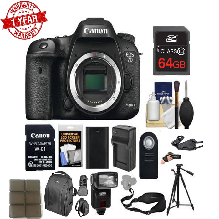 Canon EOS 7D Mark II Digital SLR Camera Body &amp; Wi-Fi Adapter Kit + 64GB MC + Backpack Deluxe Bundle