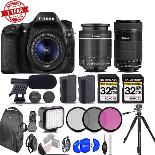 Canon Eos 80D DSLR Camera + 18-55mm STM Lens + Canon 55-250 Is STM - Video Kit