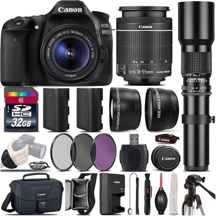 Canon Eos 80D DSLR Camera + 18-55mm Is STM + 500mm Telephoto - Best Value Kit