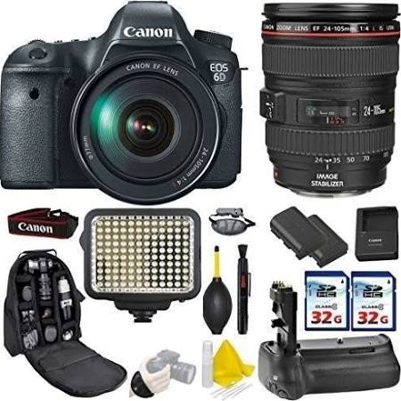 Canon Eos 6D Dslr Camera + EF 24-105mm f/3.5-5.6 Is STM Lens + Kit Includes A Deluxe Camera Backpack+ 2pcs 32GB Commander Memorycard + Battery Grip