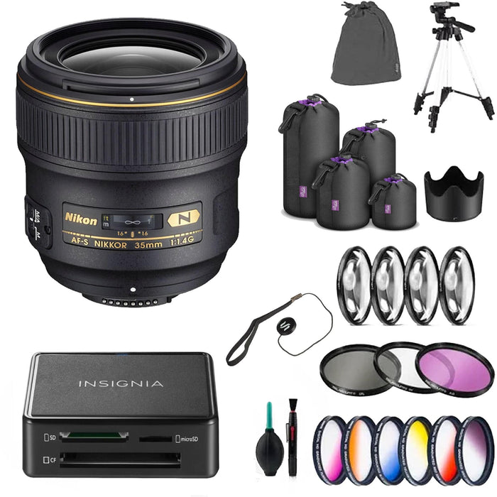 Nikon AF-S NIKKOR 35mm f/1.4G Lens Deluxe Bundle With Lens Pouches Includes