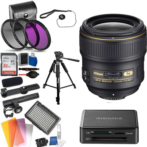 Nikon AF-S NIKKOR 35mm f/1.4G Lens Professional Bundle With 32 GB Includes