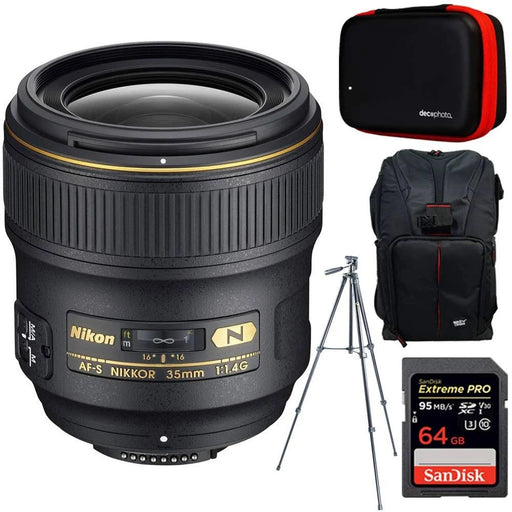 Nikon AF-S NIKKOR 35mm f/1.4G Lens Professional Bundle With 64GB Extreme Pro Memory Card