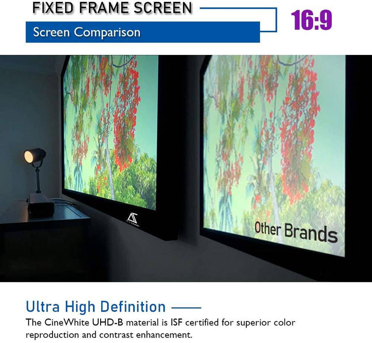 NJA Screens 100 inch Fixed Frame Projector Screen Wall Mount 16:9 8K 4K Ultra HD 3D Ready CINEWHITE UHD-B Black 100&quot; Projection Screen