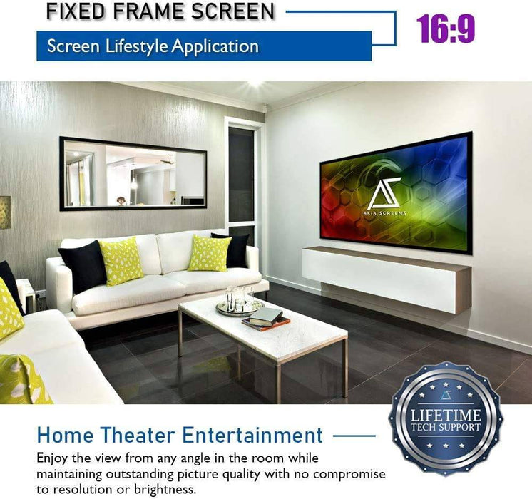 NJA Screens 100 inch Fixed Frame Projector Screen Wall Mount 16:9 8K 4K Ultra HD 3D Ready CINEWHITE UHD-B Black 100&quot; Projection Screen