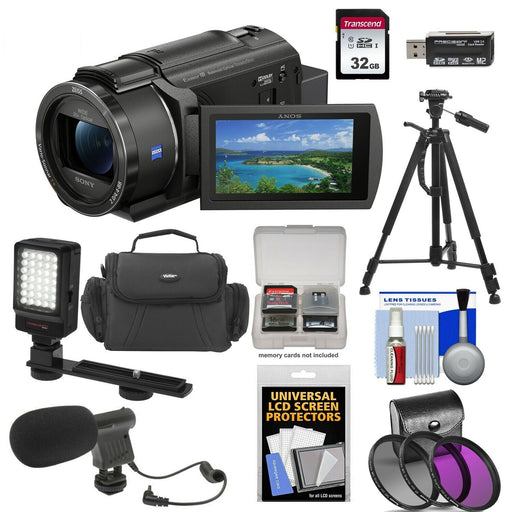 Sony FDR-AX43 UHD 4K Handycam Camcorder with | LED Light | Mic | Case | Filter Set Bundle