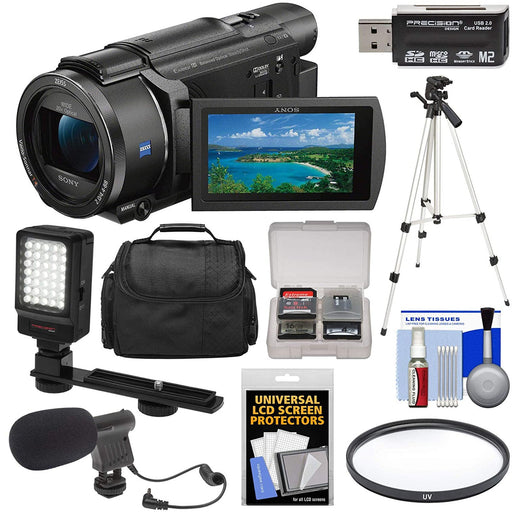 Sony FDR-AX53 4K Ultra HD Handycam Camcorder with LED Light | Microphone | Case | Tripod | Kit