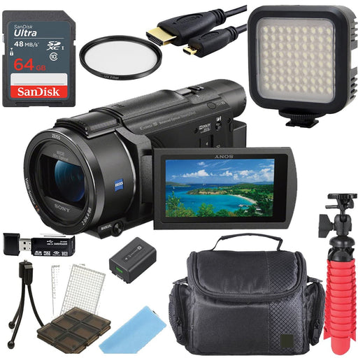 Sony FDR-AX53 4K Ultra HD Handycam Camcorder | 64GB Memory | Video Light | Accessory Bundle