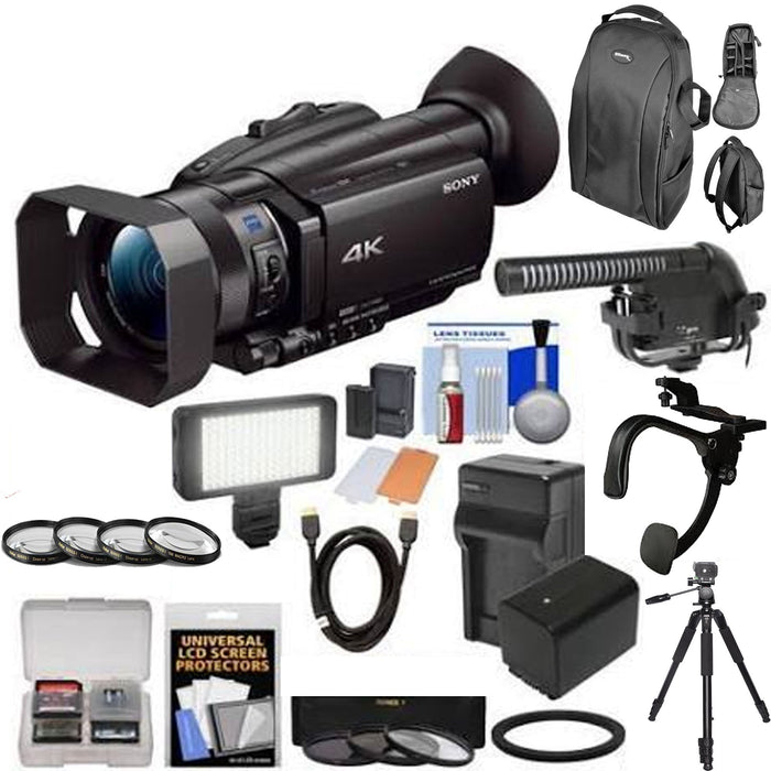 Sony FDR-AX700 4K Camcorder w/ Microphone Kit | LED Light | Spare Battery &amp; More Mega Bundle