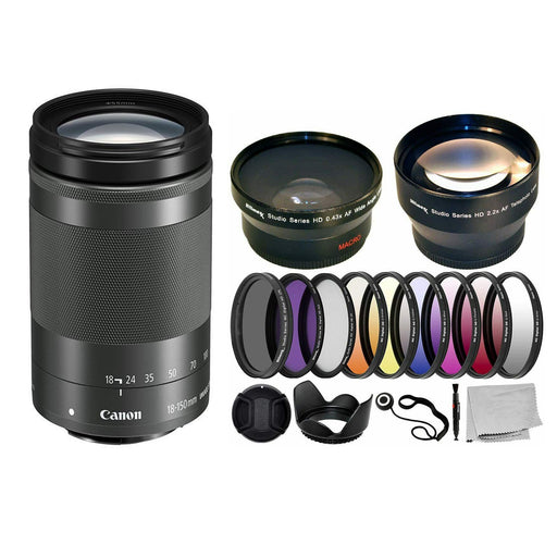 Canon EF-M 18-150mm f/3.5-6.3 IS STM Lens WITH Complete Lens Filter Accessory Kit